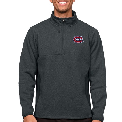 Montreal Canadiens Antigua Course Quarter-Zip Pullover Top - Heather Charcoal