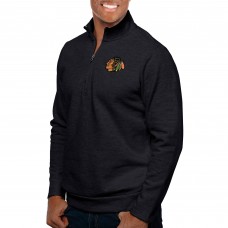 Chicago Blackhawks Antigua Gambit Quarter-Zip Pullover Top - Heather Black