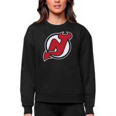 Женская свитшот New Jersey Devils Antigua Black Primary Logo Team Logo Victory Crewneck Pullover