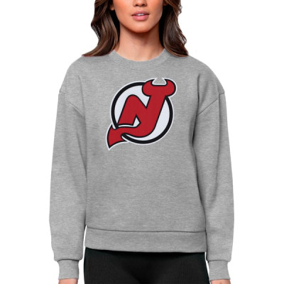 Женская свитшот New Jersey Devils Antigua Heather Gray Primary Logo Team Logo Victory Crewneck Pullover