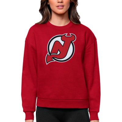 Женская свитшот New Jersey Devils Antigua Red Primary Logo Team Logo Victory Crewneck Pullover