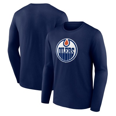 Edmonton Oilers Navy Victory Logo Long Sleeve T-Shirt