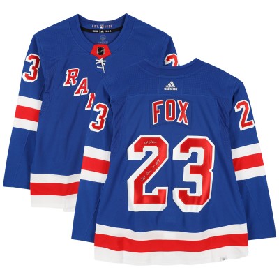 Autographed New York Rangers Adam Fox Fanatics Authentic Blue Adidas Authentic Jersey with No Quit in NY Inscription