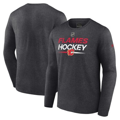 Calgary Flames Fanatics Heather Charcoal Authentic Pro Primary Long Sleeve T-Shirt