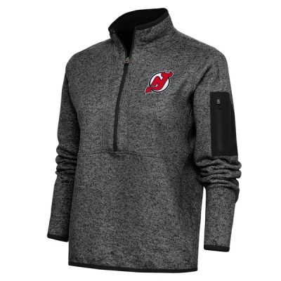 Женская джерси New Devils Antigua Heather Black Team Logo Fortune Quarter-Zip Jacket