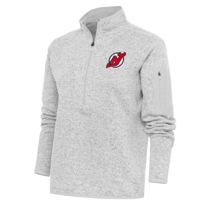 Женская джерси New Devils Antigua Heather Gray Team Logo Fortune Quarter-Zip Jacket
