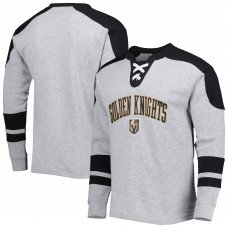 Mens Heather Gray Vegas Golden Knights Classic Fit Lace-Up Pullover Sweatshirt