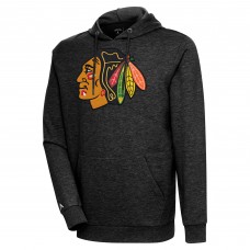 Толстовка Chicago Blackhawks Antigua Heather Black Logo Action Chenille