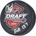 Шайба с автографом Carson Soucy Seattle Kraken Fanatics Authentic Autographed 2013 NHL Draft Logo with Pick 137 Inscription