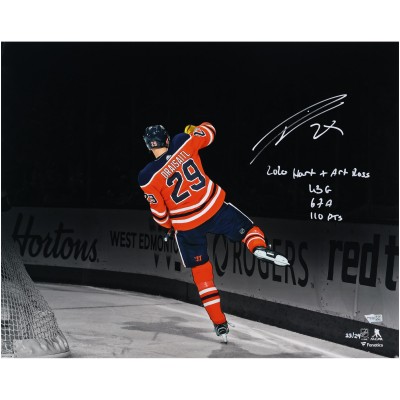 Leon Draisaitl Edmonton Oilers Autographed Fanatics Authentic 16 x 20 Celebrating Spotlight Photograph with Multiple Inscriptions - Limited Edition of 29