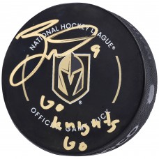 Autographed Vegas Golden Knights Jack Eichel Fanatics Authentic Official Game Puck with Go Knights Go Inscription