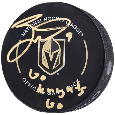 Autographed Vegas Golden Knights Jack Eichel Fanatics Authentic Official Game Puck with Go Knights Go Inscription