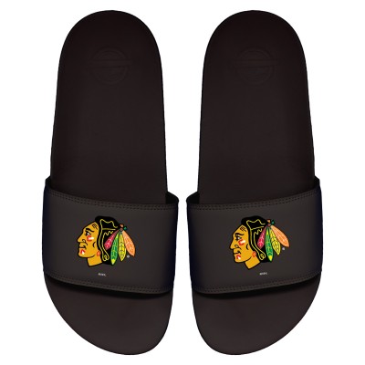 Chicago Blackhawks ISlide Youth Primary Logo Motto Slide Sandals - Black