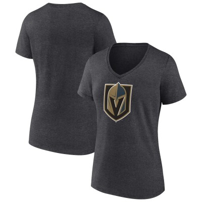 Футболка Vegas Golden Knights Womens Team Primary Logo V-Neck - Heather Charcoal