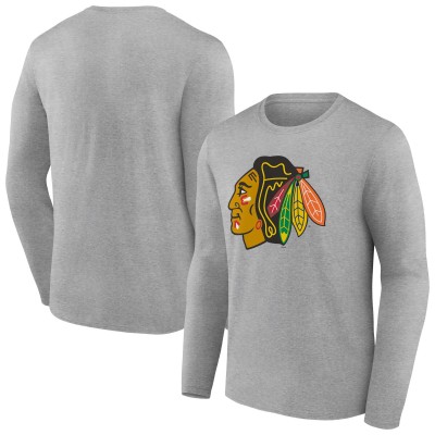 Футболка с длинным рукавом Chicago Blackhawks Gray Primary Logo Team