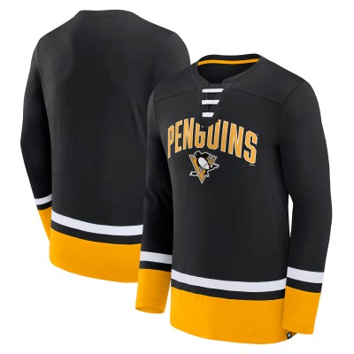 Футболка с длинным рукавом Pittsburgh Penguins Fanatics Black Back Pass Lace-Up