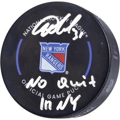New York Rangers Igor Shesterkin Fanatics Authentic Official Game Puck with No Quit in NY Inscription