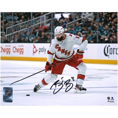 Autographed Carolina Hurricanes Brent Burns Fanatics Authentic 8 x 10 White Jersey Shooting Photograph