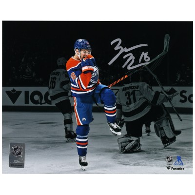 Autographed Edmonton Oilers Zach Hyman Fanatics Authentic 8 x 10 Blue Jersey Celebrating Photograph