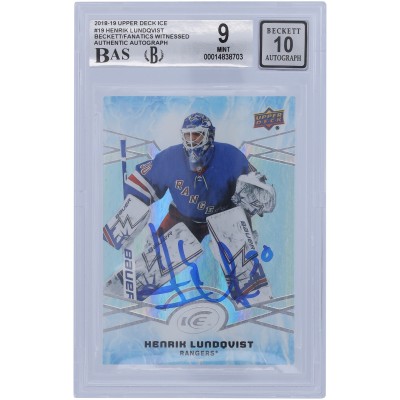 Henrik Lundqvist New York Rangers Autographed 2018-19 Upper Deck Ice #19 Beckett Fanatics Witnessed Authenticated 9/10 Card - 10/8.5/9.5/9 Subgrades