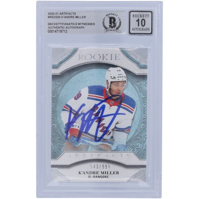 KAndre Miller New York Rangers Autographed 2020-21 Upper Deck Artifacts #RED200 #543/999 Beckett Fanatics Witnessed Authenticated 10 Rookie Card
