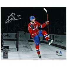 Autographed Montreal Canadiens Kirby Dach Fanatics Authentic 8 x 10 Red Jersey Celebrating Photograph