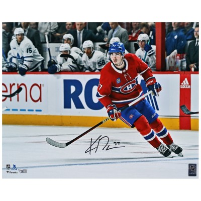 Autographed Montreal Canadiens Kirby Dach Fanatics Authentic 16 x 20 Red Jersey Canadiens Debut Photograph