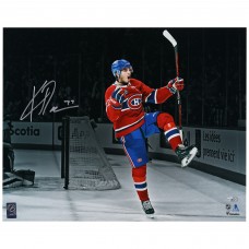 Autographed Montreal Canadiens Kirby Dach Fanatics Authentic 16 x 20 Red Jersey Celebrating Photograph