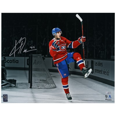 Autographed Montreal Canadiens Kirby Dach Fanatics Authentic 16 x 20 Red Jersey Celebrating Photograph