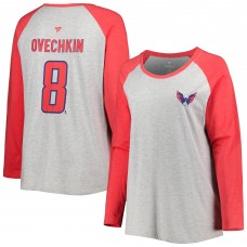 Женская футболка Washington Capitals Alexander Ovechkin Fanatics Heather Gray/Heather Red Plus Size Name & Number Raglan Long Sleeve