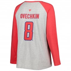 Женская футболка Washington Capitals Alexander Ovechkin Fanatics Heather Gray/Heather Red Plus Size Name & Number Raglan Long Sleeve