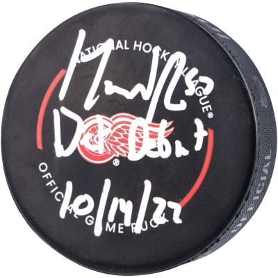 Шайба с автографом David Perron Detroit Red Wings Fanatics Authentic Official with DET Debut 10/14/22 Inscription