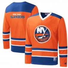 New York Islanders Starter Cross Check Jersey V-Neck Long Sleeve T-Shirt - Orange/Royal