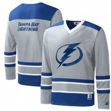 Tampa Bay Lightning Starter Cross Check Jersey V-Neck Long Sleeve T-Shirt - Gray/Blue