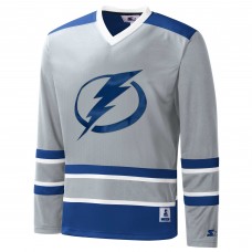 Tampa Bay Lightning Starter Cross Check Jersey V-Neck Long Sleeve T-Shirt - Gray/Blue