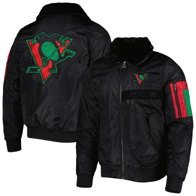 Pittsburgh Penguins Starter x Ty Mopkins Black Black History Month Varsity Full-Zip Jacket