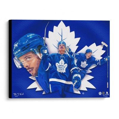 Auston Matthews Toronto Maple Leafs Stretched 20 x 24 Canvas Giclee Print - Designed and Signed by Artist Brian Konnick - Limited Edition of 25