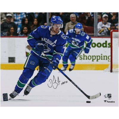 Daniel Sedin Vancouver Canucks Autographed Fanatics Authentic 16 x 20 Blue Jersey Skating Photograph with HOF 22 Inscription - Limited Edition of 22