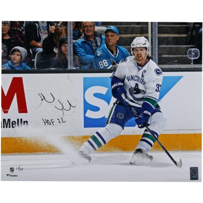 Henrik Sedin Vancouver Canucks Autographed Fanatics Authentic 16 x 20 White Jersey Stopping Photograph with HOF 22 Inscription - Limited Edition of 33