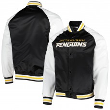 Pittsburgh Penguins Mitchell & Ness Primetime Raglan Satin Full-Snap Jacket - Black/White
