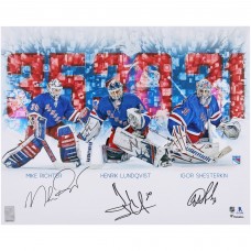 Mike Richter, Henrik Lundqvist and Igor Shesterkin New York Rangers Autographed Fanatics Authentic 16 x 20 Stylized Photograph Mike Richter, Henrik Lundqvist and Igor Shesterkin New York Rangers Autographed Fanatics Authentic 16 x 20 Stylized Photograph