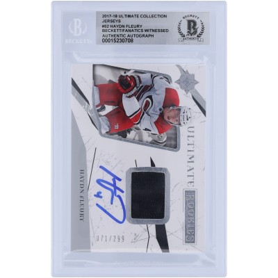 Haydn Fleury Carolina Hurricanes Autographed 2017-18 Upper Deck Ultimate Collection Rookies Black Relic #52 #71/299 Beckett Fanatics Witnessed Authenticated 10 Rookie Card