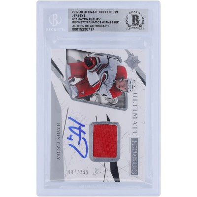Haydn Fleury Carolina Hurricanes Autographed 2017-18 Upper Deck Ultimate Collection Rookies Red Relic #52 #87/299 Beckett Fanatics Witnessed Authenticated 10 Rookie Card