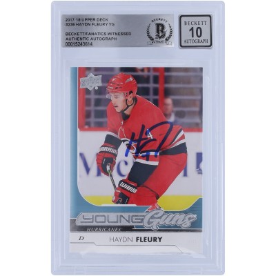 Haydn Fleury Carolina Hurricanes Autographed 2017-18 Upper Deck Young Guns #236 Beckett Fanatics Witnessed Authenticated 10 Rookie Card