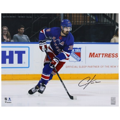 Chris Kreider New York Rangers Autographed Fanatics Authentic 16 x 20 Blue Jersey with Puck Photograph