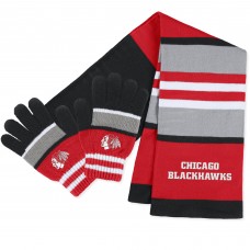 Chicago Blackhawks WEAR by Erin Andrews Womens Stripe Glove & Scarf Set