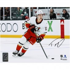 Trevor Zegras Anaheim Ducks Autographed Fanatics Authentic 8 x 10 2022 Reverse Retro Jersey With Puck Photograph