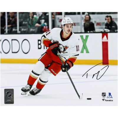Trevor Zegras Anaheim Ducks Autographed Fanatics Authentic 8 x 10 2022 Reverse Retro Jersey With Puck Photograph